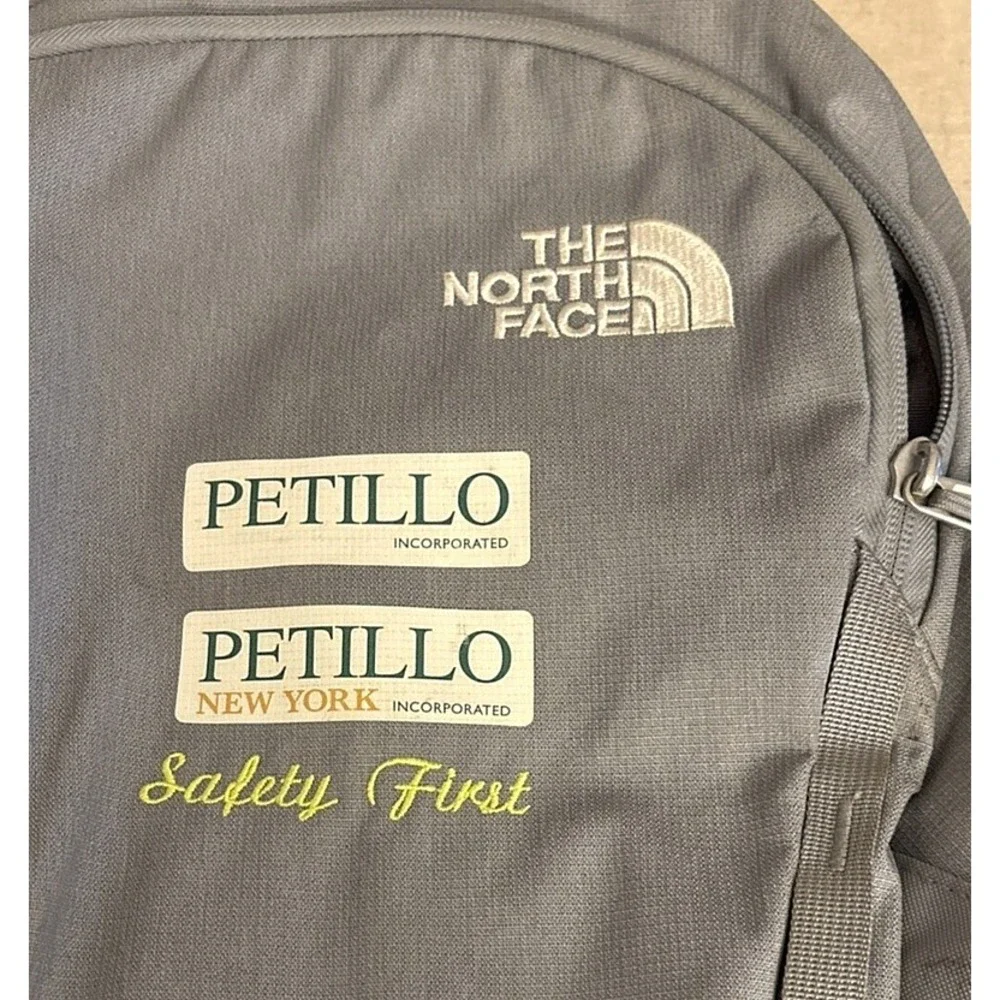 North Face Recon Backpack Gray with Petillo Corp Logo 17x12, Looks Unused